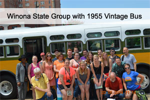 Winona State Group with 1955 Vintage Bus